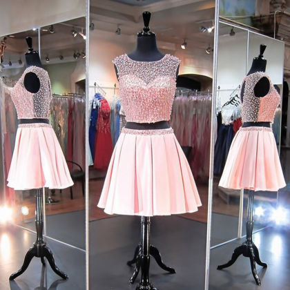 Pretty Pink Two Piece Pearl Beaded Homecoming..