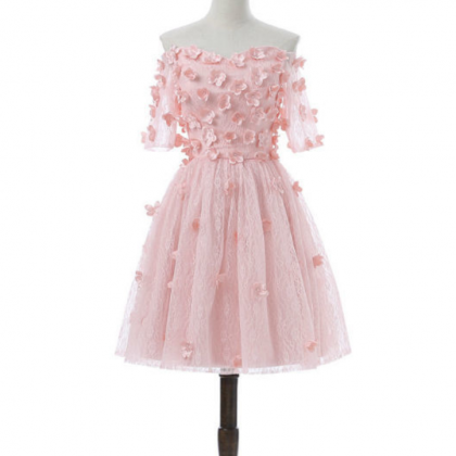 Queenly A-line Short Sleeves Pink Homecoming..