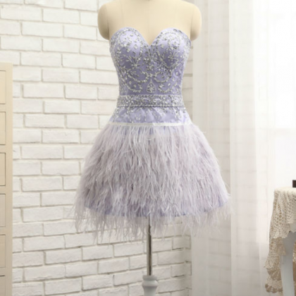 A-line Sweetheart Short Mini Feather Homecoming..