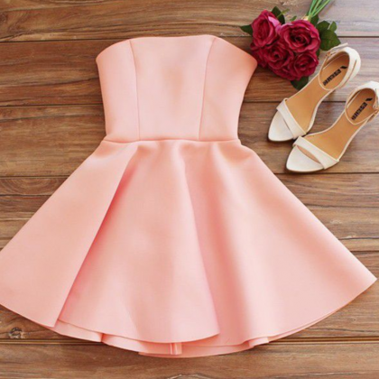 Homecoming Dresses Pink Sleeveless Zipper-up Hem..