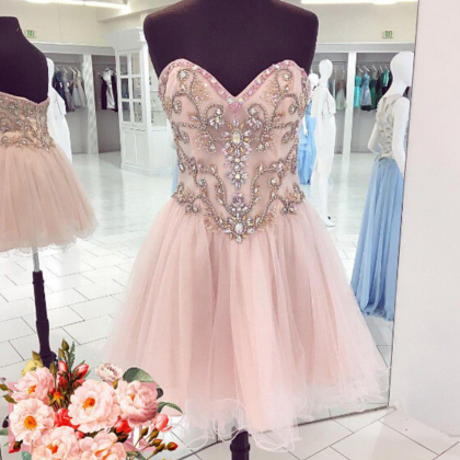 Homecoming Dresses Pink Sleeveless Tulle Zippers..