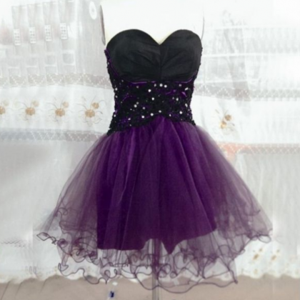 Purple Homecoming Dresses Lace-up Sleeveless A..