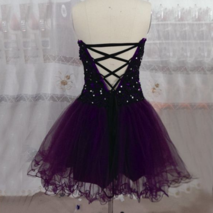 Purple Homecoming Dresses Lace-up Sleeveless A..