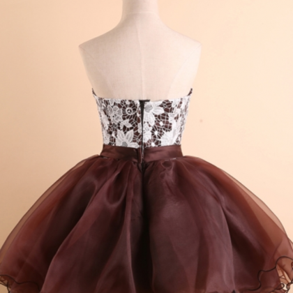 Brown A-line Strapless Lace Mini Homecoming Dress