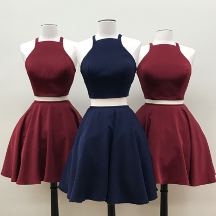 Burgundy Short Two Piece Homecoming Dress, Two..