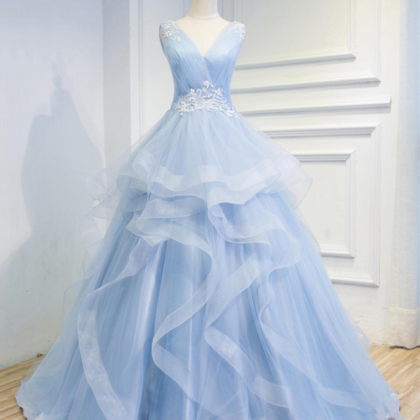 Wedding Dresses Fairy Tale Sky Blue Tulle V Neck..
