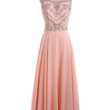 Sparkling Ombre Chiffon Beaded Baby Pink Long Prom..