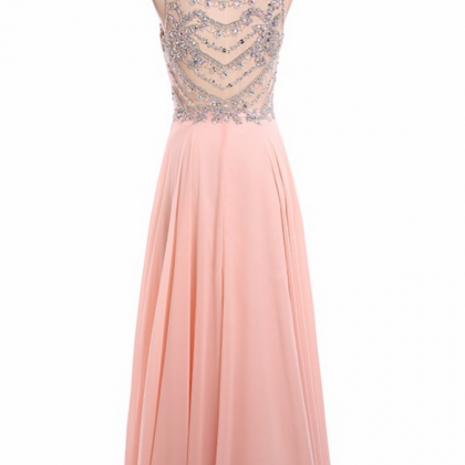 Sparkling Ombre Chiffon Beaded Baby Pink Long Prom..