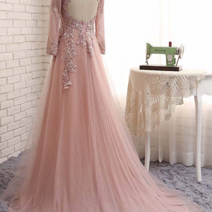 In Stock Strapless Lace Full Sleeve Pink Evening..