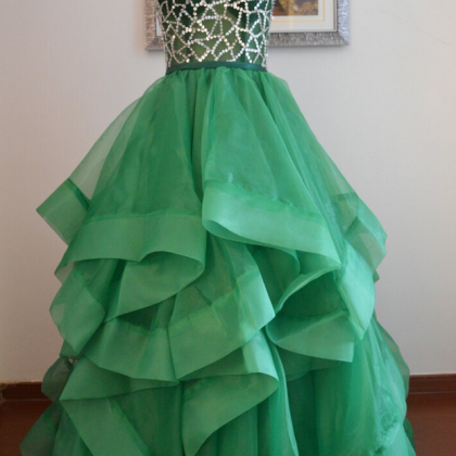 Prom Dresses Parkling Sequins Ruffles Ball Gown..