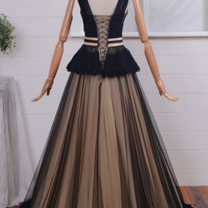 Prom Dresses Black Tulle And Applique Wedding..