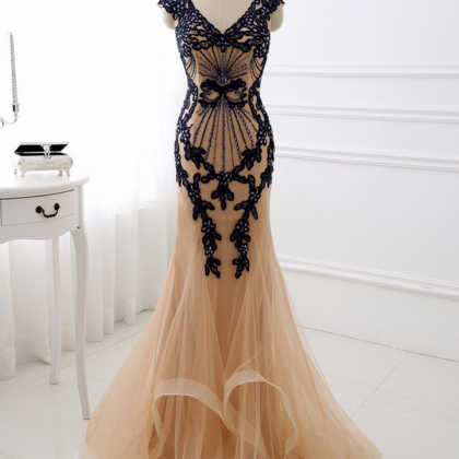 Mermaid V Neck Long Prom Dress,evening Dress,..