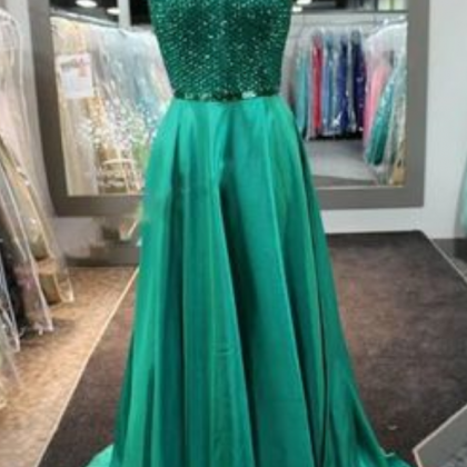 High Neck Sequin Prom Dress, A-line Sexy Prom..
