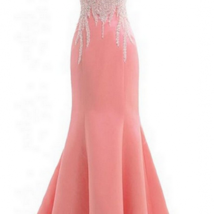 Pink Crop Neck Prom Dresses Mermaid With Sequin..