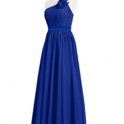 Elegant One Shoulder Royal Blue Prom Dress,long..