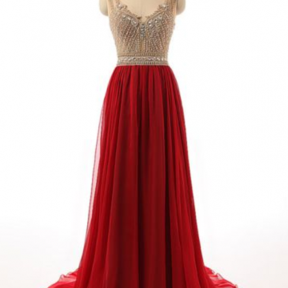 Elegant V Neck Red Beaded Bridesmaid Dresses,..