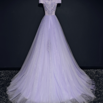 Elegant Lilac Lace Evening Dresses Long Party..