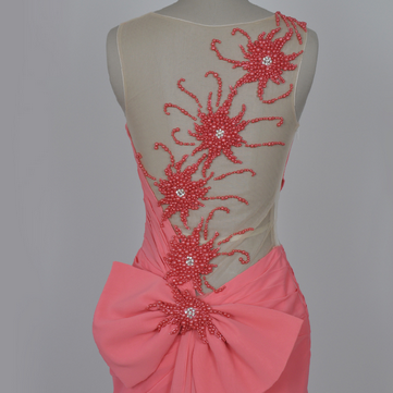 Fashion Pink Chiffon Prom Dresses Pearls Bead Real..