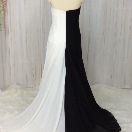 Black And White Prom Dresses V Neck Chiffon A Line..