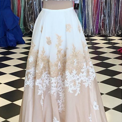 Two Tone Prom Dresses, Two Piece Prom Dress, Lace..