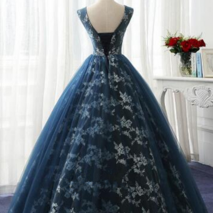 Ball Gown Cap Sleeve Lace Appliques Prom Dress..