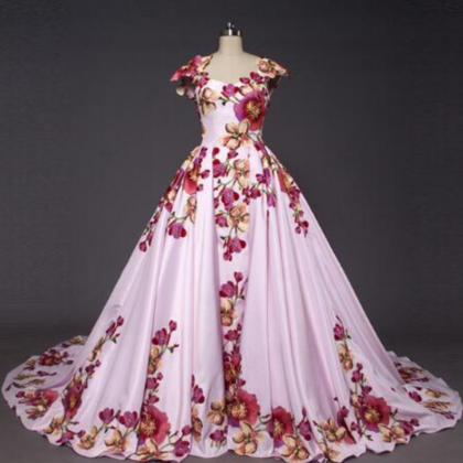 Sleeve Embroidery Ball Gown Long Evening Dress..