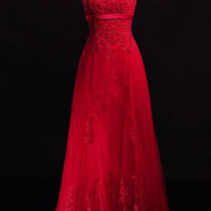 Red Lace Dress Model Waist Formal Reception Dress..