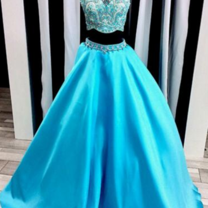 Edged Prom Dresses Sleeve Two Pieces Of Blue..