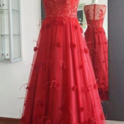 Beautiful V-neck Floor-length Tulle Prom Dresses..