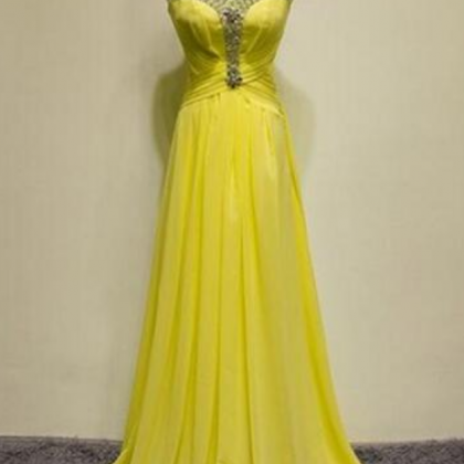 Yellow Waist To Drag The Floor Party Dress Beaded..