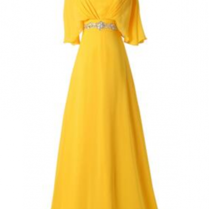 Yellow Long Dress Beaded Waist Waist Length Prom..