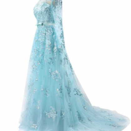 Light Blue A-line Lace Applique Dress..
