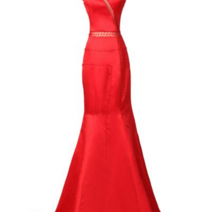 Red Mermaid Prom Dress Floor Length Satin Special..