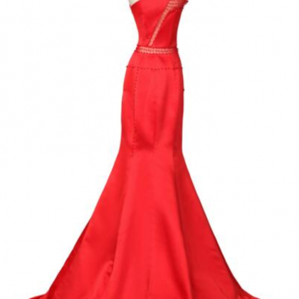 Red Mermaid Prom Dress Floor Length Satin Special..