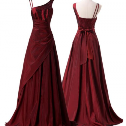 Fashion Red Asymmetrical Dress Pleated Floor..