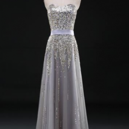 Sweetheart Shimmer Luxury Beading Gray Tulle A..