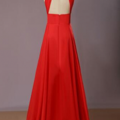 Red Long Chiffon Bridesmaid Dresses Halter..