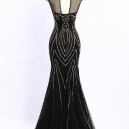 Fashion Black Shiny Beading Prom Dresses High Neck..