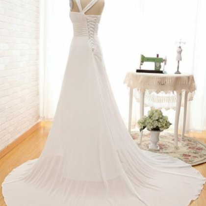 White Long Prom Dress Bandage Party Gown A-line..