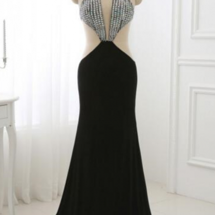 Sexy Black Halter Dress Beaded Maxi Dress Evening..