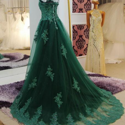 Emerald Green Lace Decal Evening Dress Women..