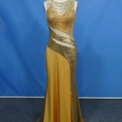 Gorgeous Golden Mermaid Jersey Prom Dress Long..