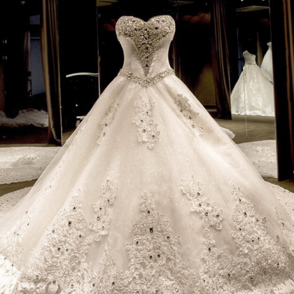 Ball Gown Sweetheart Tulle Cathedral Train With..