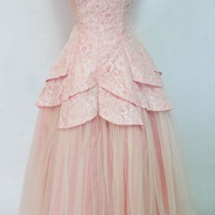 Custom Made Pink Lace Sweetheart Neckline Tulle..