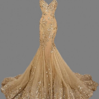 Sexy Gold Sweetheat Prom Dresses,fashion Long Prom..