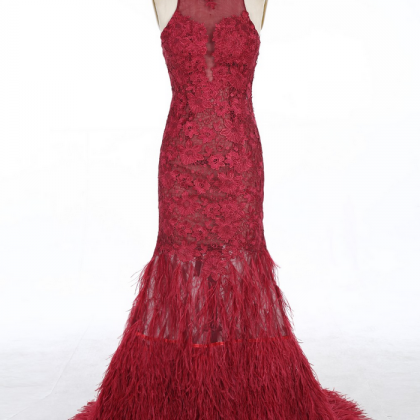 Prom Dress, Red Lace Mermaid Long Prom Dress,..