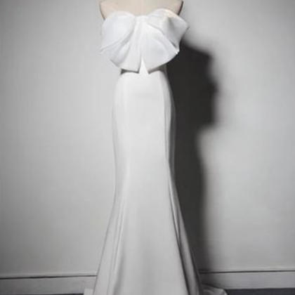 Simple White Chiffon Mermaid Wedding Dresses,prom..