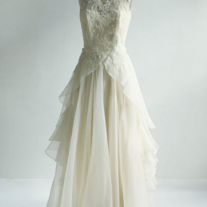 Vory Round Neck Lace Chiffon Long Prom Dress, Lace..