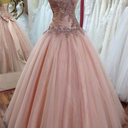 Pink Sweetheart Tulle Lace Sequin Long Prom Dress,..