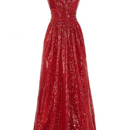 Sparkly Long Red Prom Dresses,v-neck Prom..